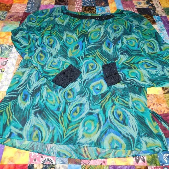 JONES NEW YORK STUNNING L/S KNITTED NECK & SLEEVE BLOUSE~SZ MED - Picture 1 of 7